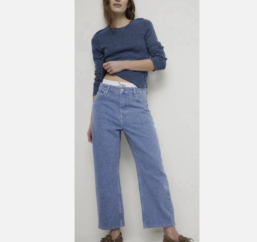 FREE PEOPLE We The Free Deep Trance Dropped Boyfriend Jeans Ocean Blue Size 30